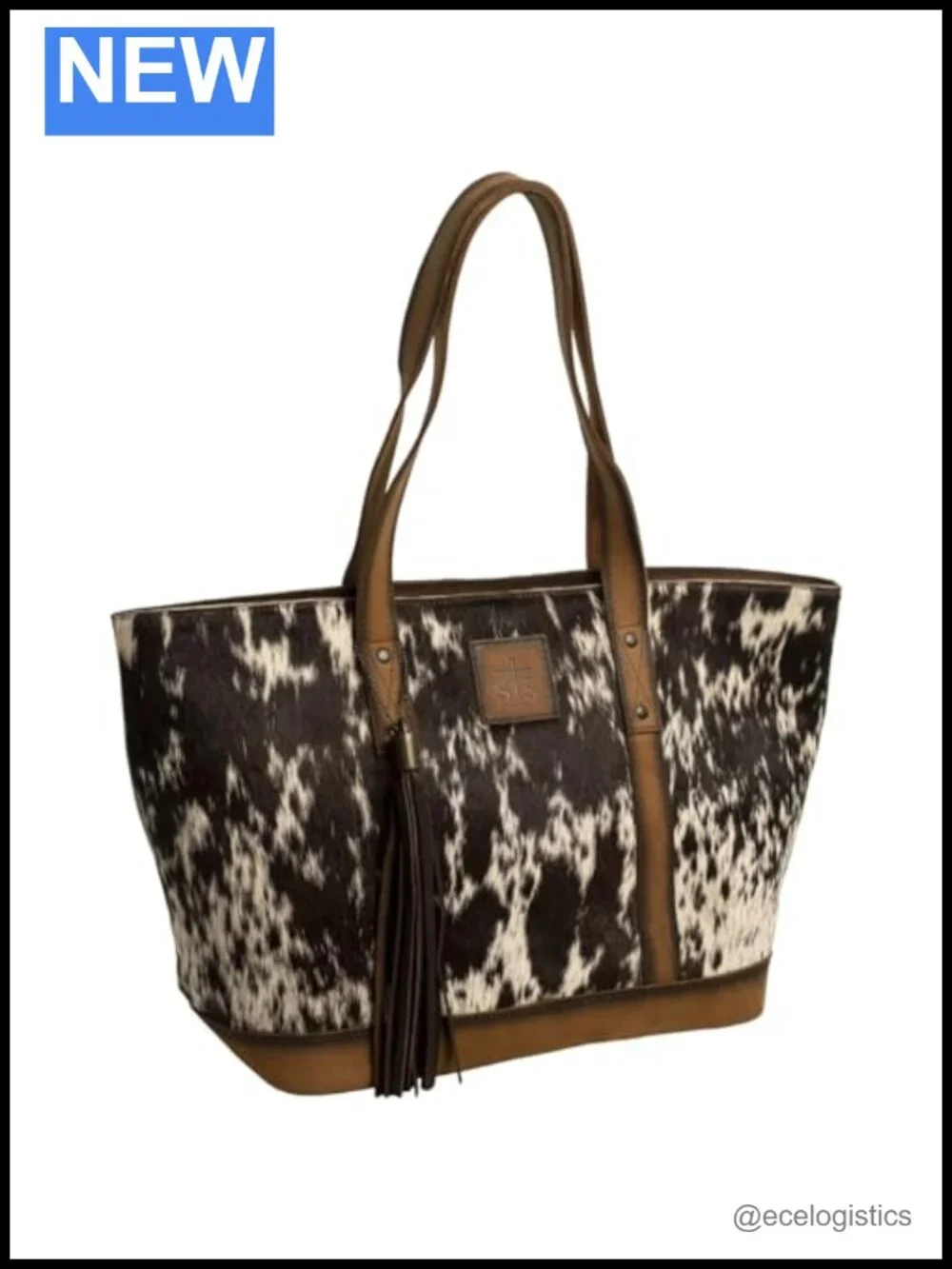 Leather Cowhide Tote with Zip Top Closure Handbag
